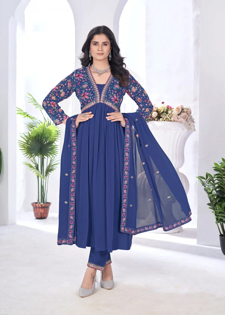 Stylish Georgette Salwar Kameez Set | Embroidered & Printed Design Festive Wear