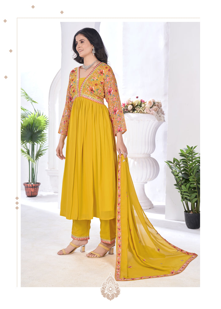 Stylish Georgette Salwar Kameez Set | Embroidered & Printed Design Festive Wear