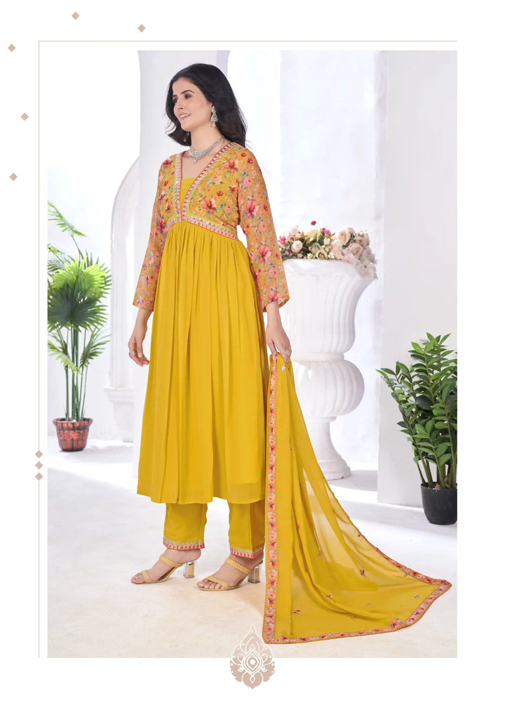 Stylish Georgette Salwar Kameez Set | Embroidered & Printed Design Festive Wear