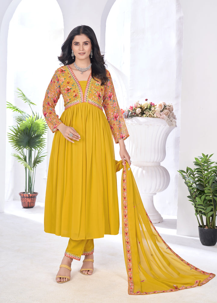 Stylish Georgette Salwar Kameez Set | Embroidered & Printed Design Festive Wear