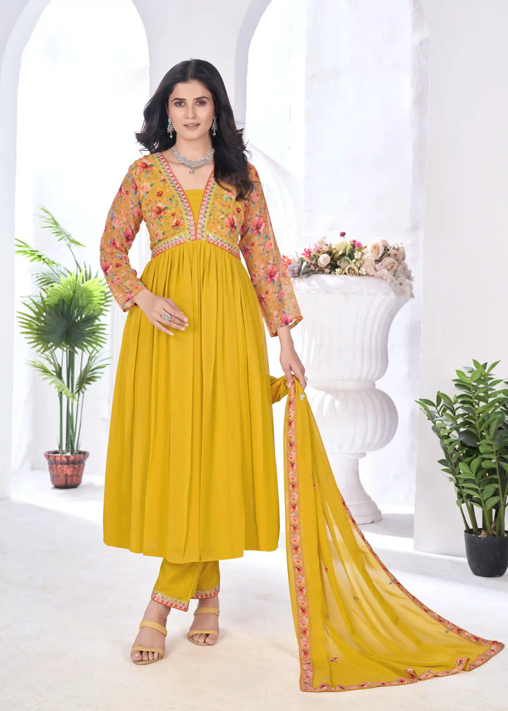 Stylish Georgette Salwar Kameez Set | Embroidered & Printed Design Festive Wear