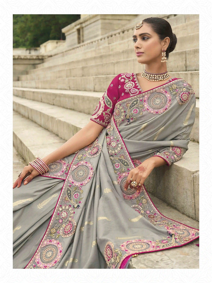 Designer Viscose Tissue Silk Saree | Cut Work Embroidered Blouse Wedding Special