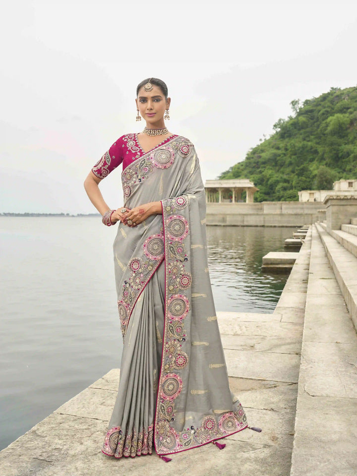 Designer Viscose Tissue Silk Saree | Cut Work Embroidered Blouse Wedding Special