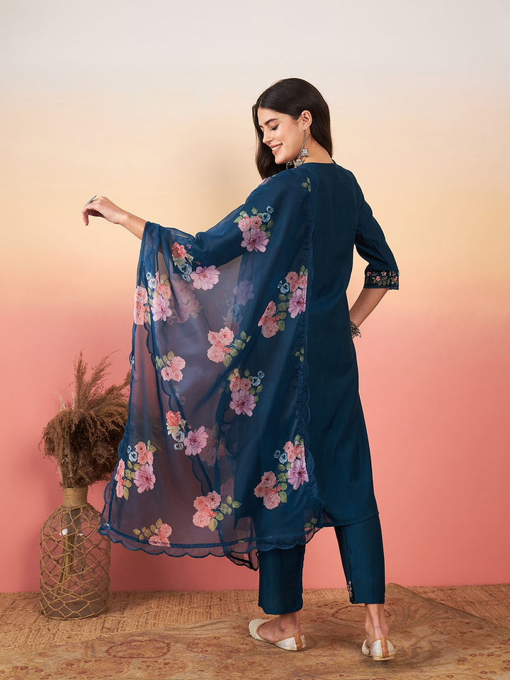 Elegant Embroidered Viscose Chanderi Salwar | Organza Dupatta for Festive Wear