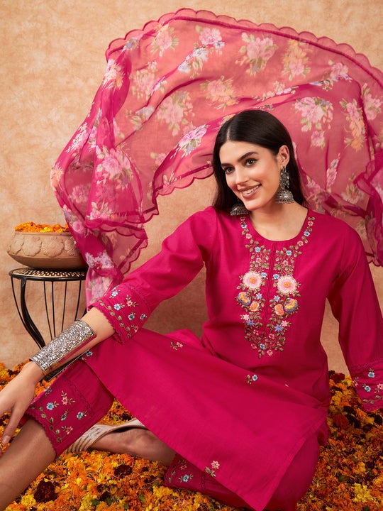 Elegant Embroidered Viscose Chanderi Salwar | Organza Dupatta for Festive Wear
