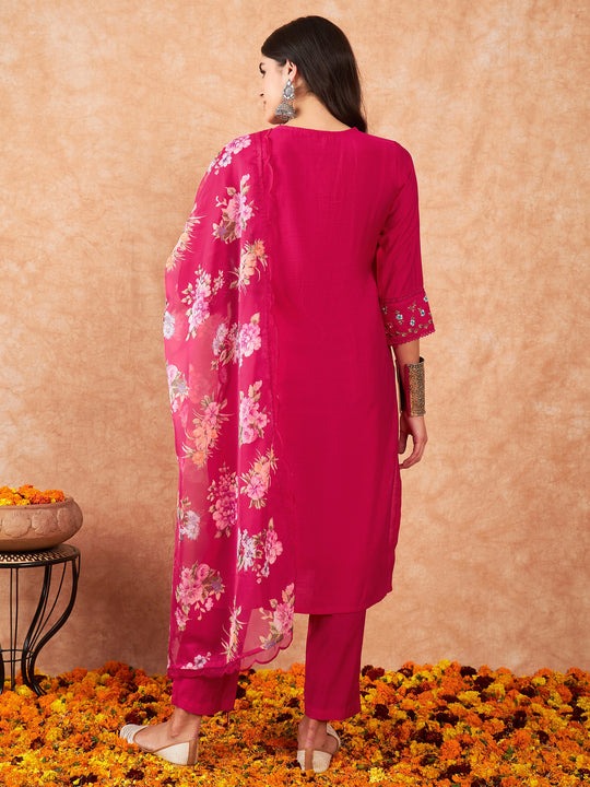 Elegant Embroidered Viscose Chanderi Salwar | Organza Dupatta for Festive Wear