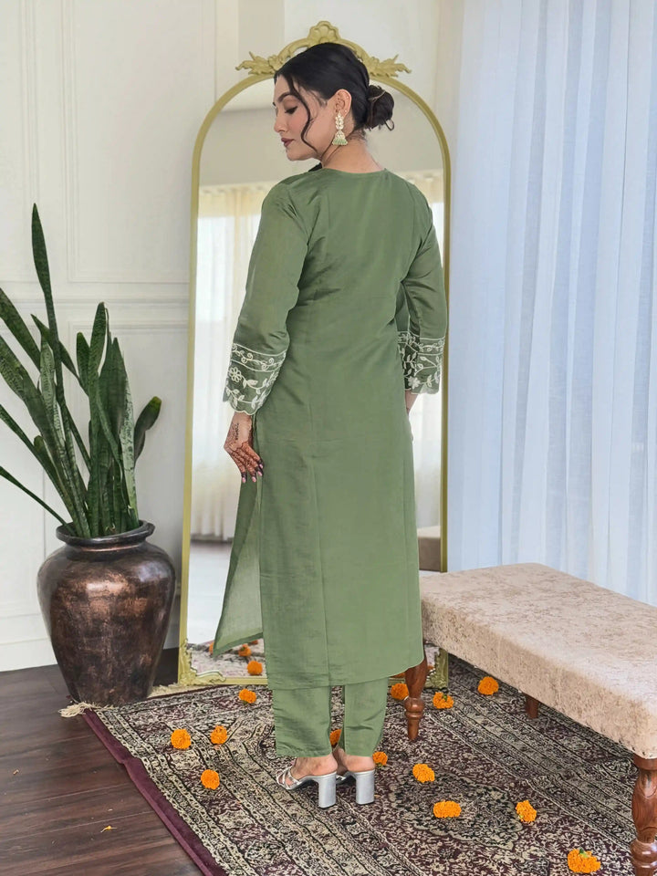 Premium Viscose Chanderi Salwar Suit | Pista Green Embroidery Design