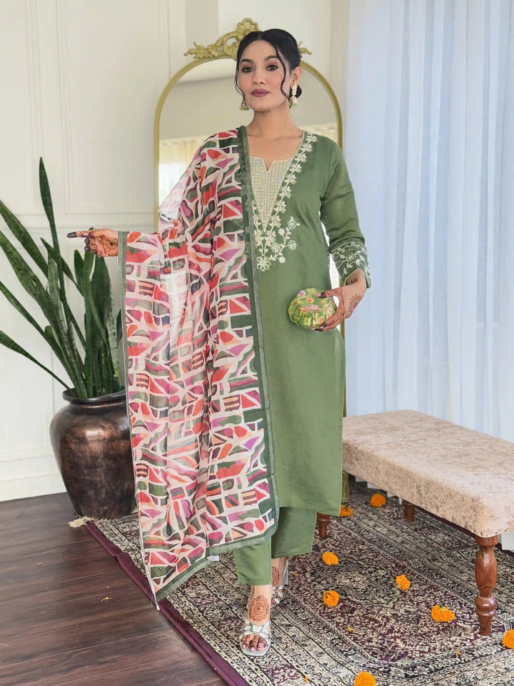 Premium Viscose Chanderi Salwar Suit | Pista Green Embroidery Design