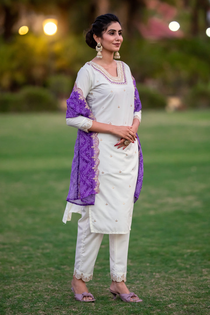 Elegant White Roman Salwar Silk Suit | Designer Embroidery Festive & Wedding