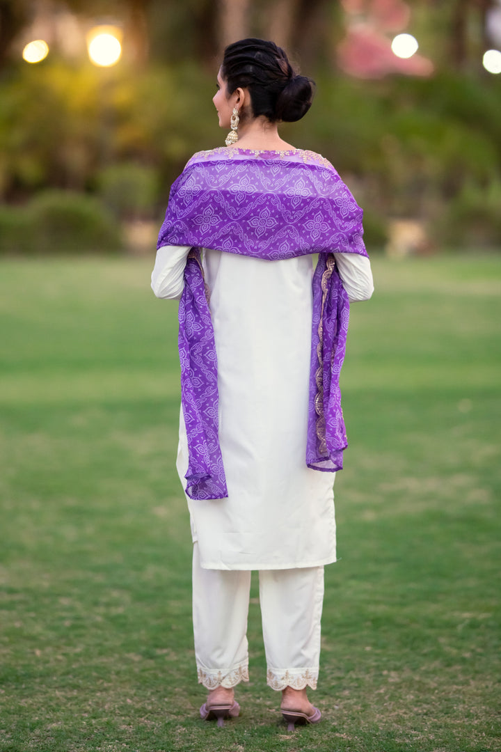 Elegant White Roman Salwar Silk Suit | Designer Embroidery Festive & Wedding