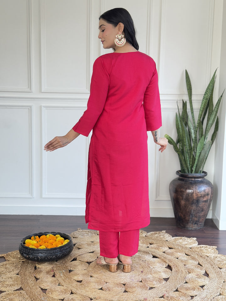 Traditional Rani Pink Salwar Suit | Chanderi Viscose with Jacquard Silk
