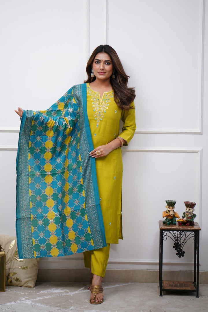 Designer Chanderi Salwar Suit | Embroidery & Printed Festive Wear