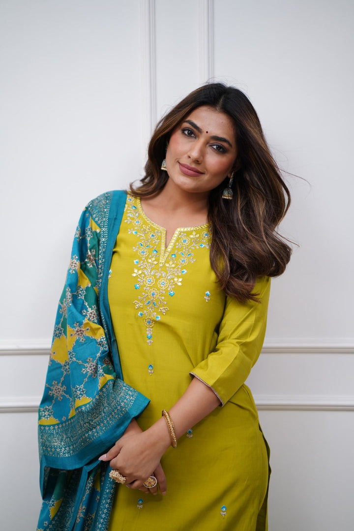 Designer Chanderi Salwar Suit | Embroidery & Printed Festive Wear