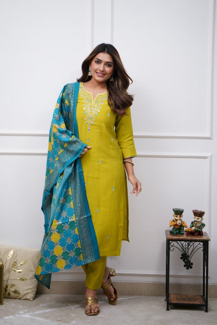 Designer Chanderi Salwar Suit | Embroidery & Printed Festive Wear