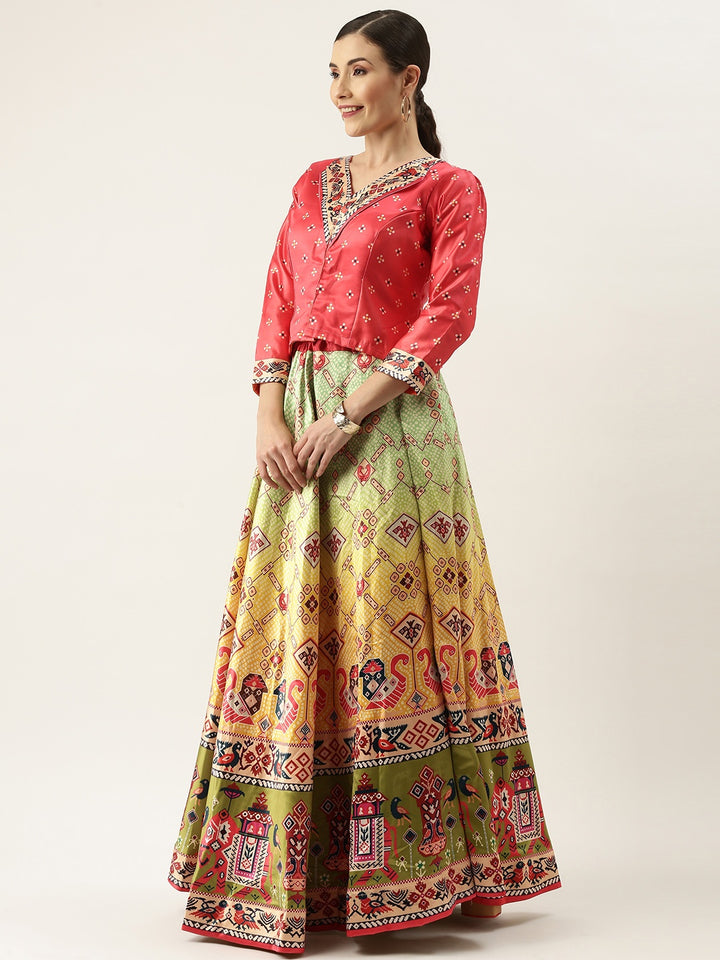 Designer Digital Bandhani Lehenga | Satin Silk Crop Top Choli Set