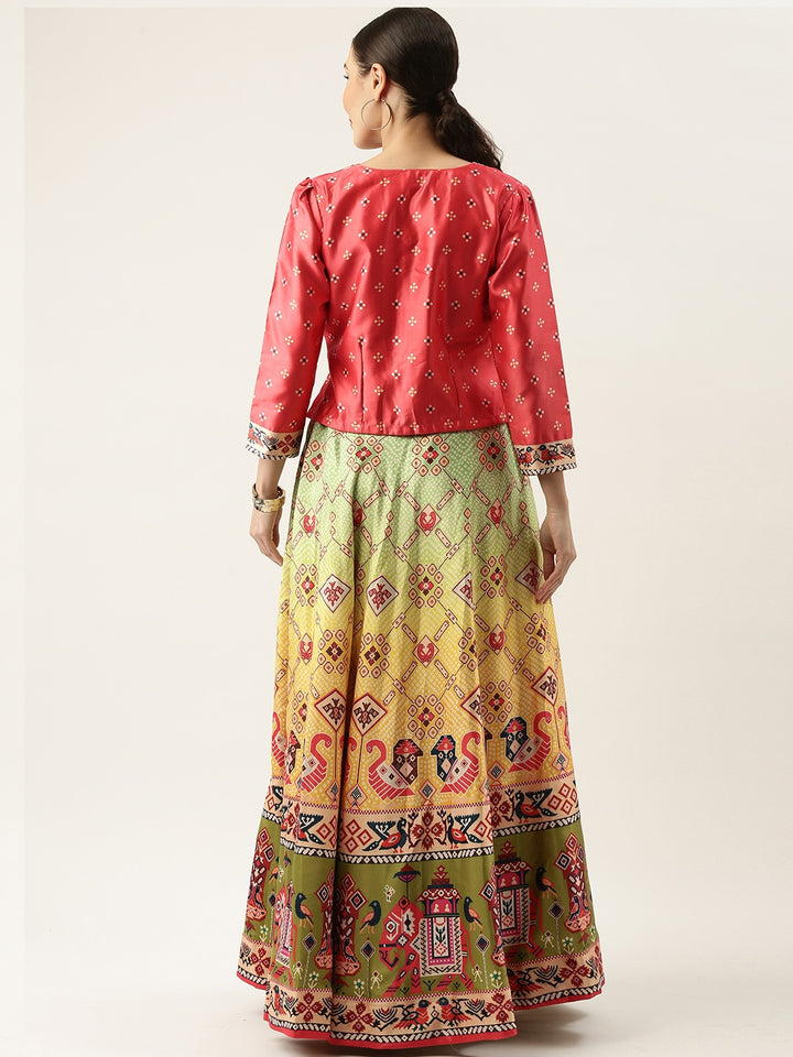 Designer Digital Bandhani Lehenga | Satin Silk Crop Top Choli Set