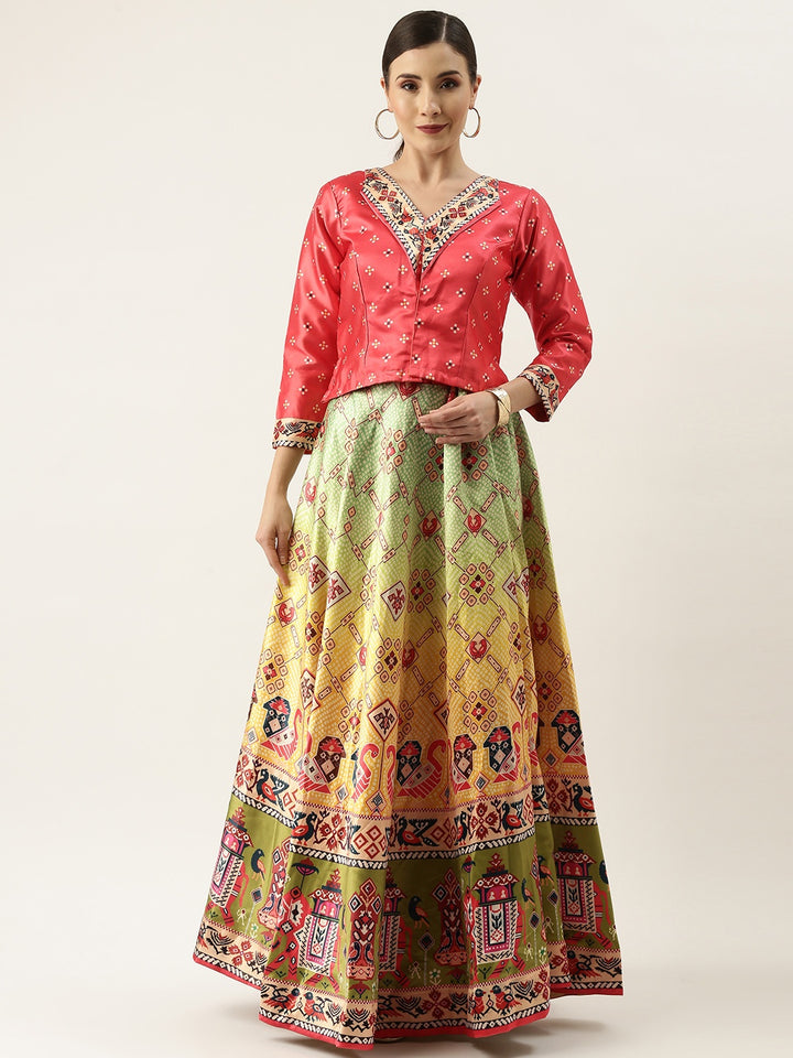 Designer Digital Bandhani Lehenga | Satin Silk Crop Top Choli Set