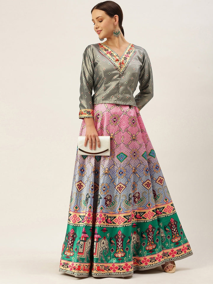 Designer Digital Bandhani Lehenga | Satin Silk Crop Top Choli Set