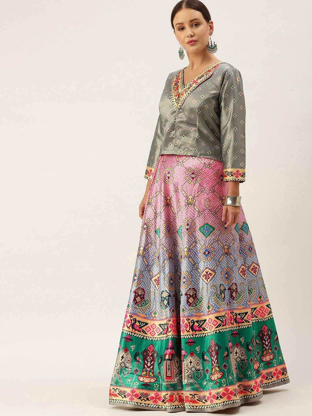 Designer Digital Bandhani Lehenga | Satin Silk Crop Top Choli Set