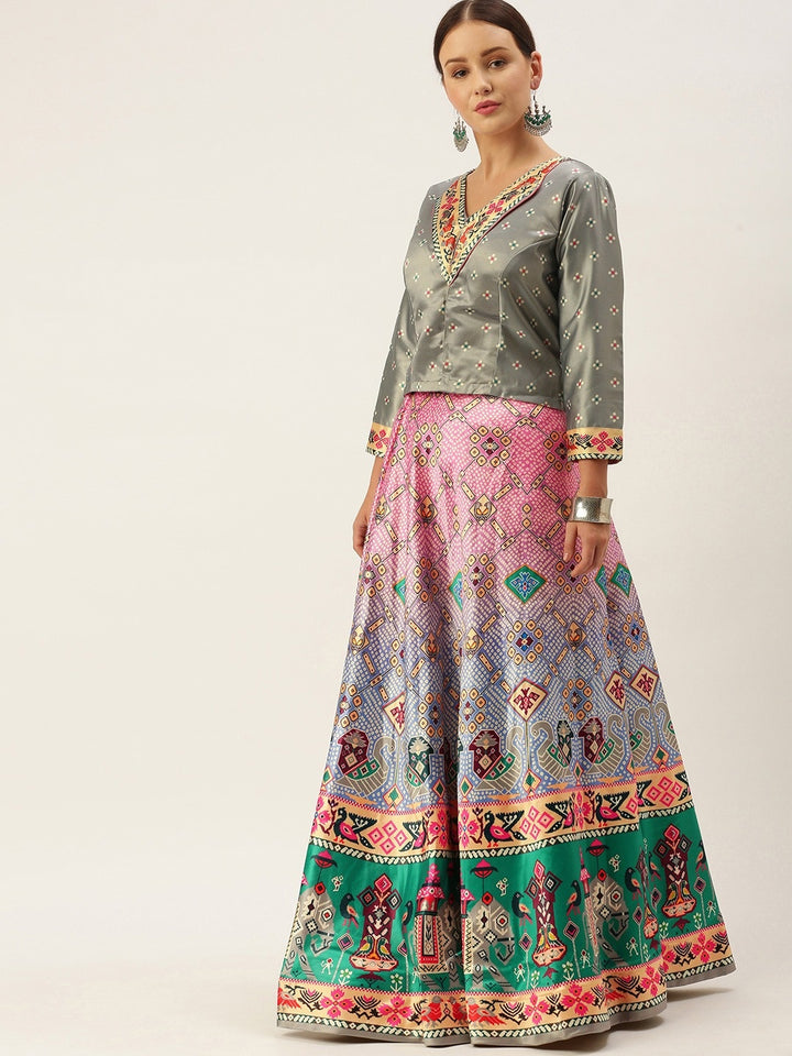 Designer Digital Bandhani Lehenga | Satin Silk Crop Top Choli Set