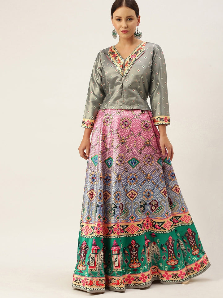 Designer Digital Bandhani Lehenga | Satin Silk Crop Top Choli Set