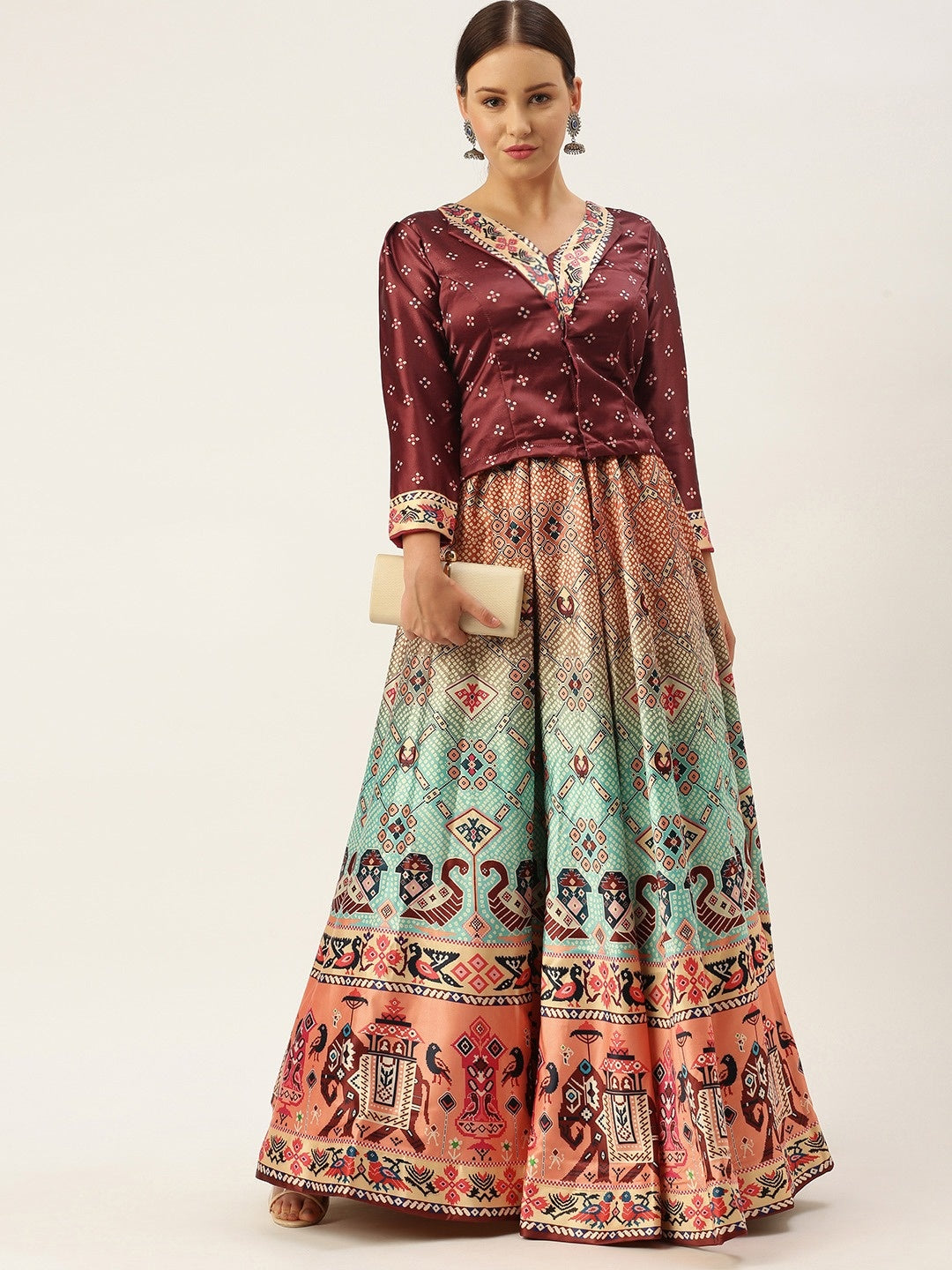 Designer Digital Bandhani Lehenga | Satin Silk Crop Top Choli Set