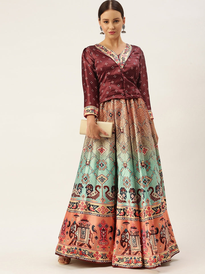 Designer Digital Bandhani Lehenga | Satin Silk Crop Top Choli Set