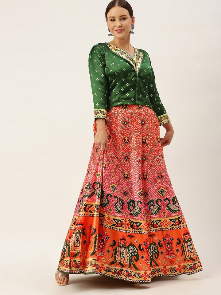 Designer Digital Bandhani Lehenga | Satin Silk Crop Top Choli Set