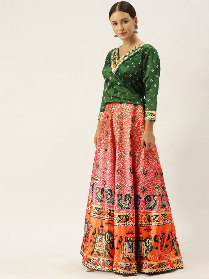 Designer Digital Bandhani Lehenga | Satin Silk Crop Top Choli Set