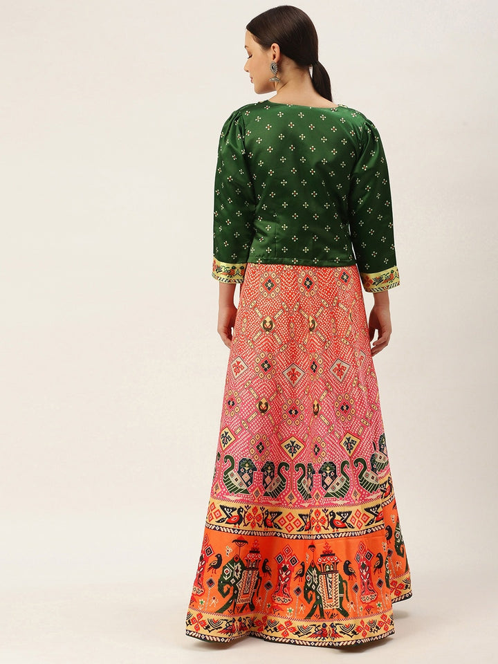 Designer Digital Bandhani Lehenga | Satin Silk Crop Top Choli Set