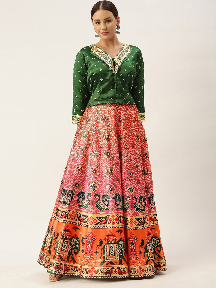 Designer Digital Bandhani Lehenga | Satin Silk Crop Top Choli Set
