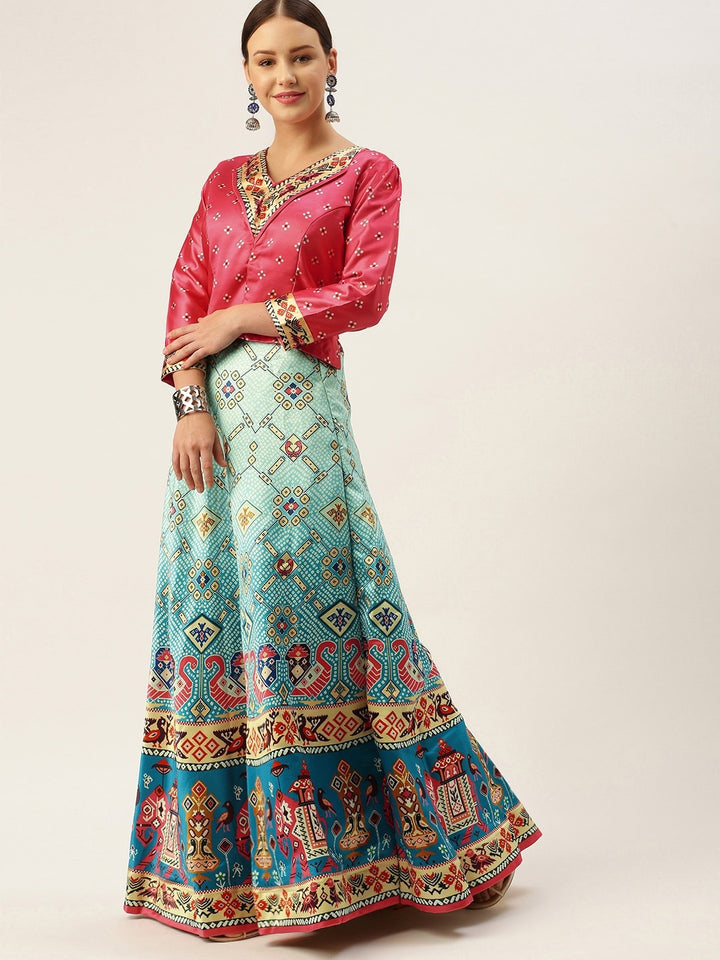 Designer Digital Bandhani Lehenga | Satin Silk Crop Top Choli Set