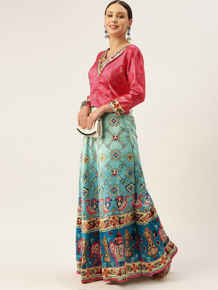 Designer Digital Bandhani Lehenga | Satin Silk Crop Top Choli Set