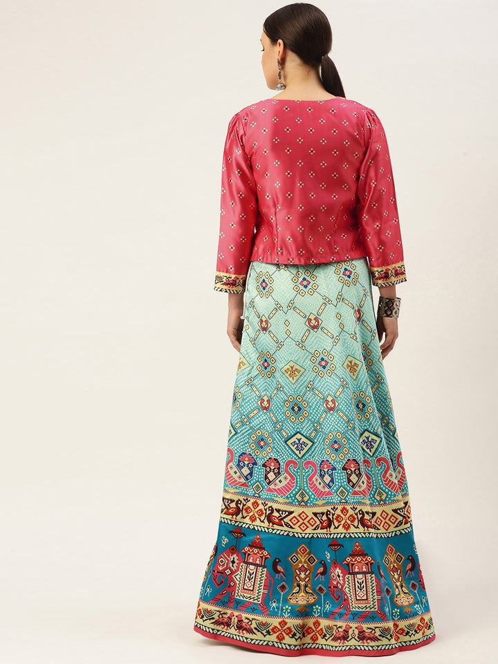 Designer Digital Bandhani Lehenga | Satin Silk Crop Top Choli Set