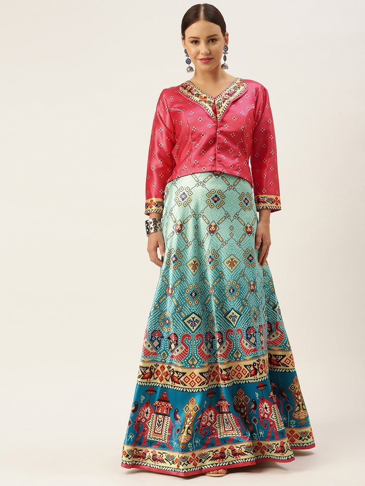 Designer Digital Bandhani Lehenga | Satin Silk Crop Top Choli Set