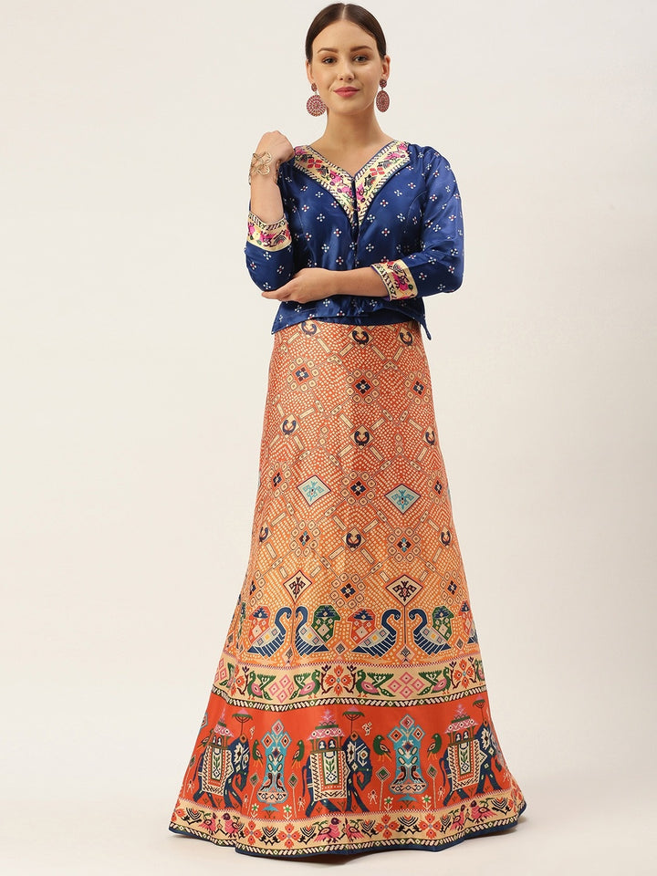 Designer Digital Bandhani Lehenga | Satin Silk Crop Top Choli Set