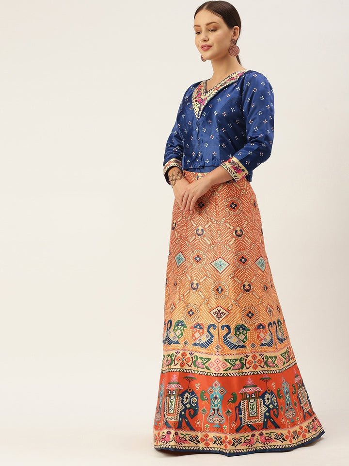 Designer Digital Bandhani Lehenga | Satin Silk Crop Top Choli Set