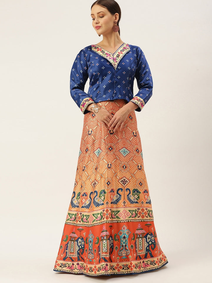 Designer Digital Bandhani Lehenga | Satin Silk Crop Top Choli Set