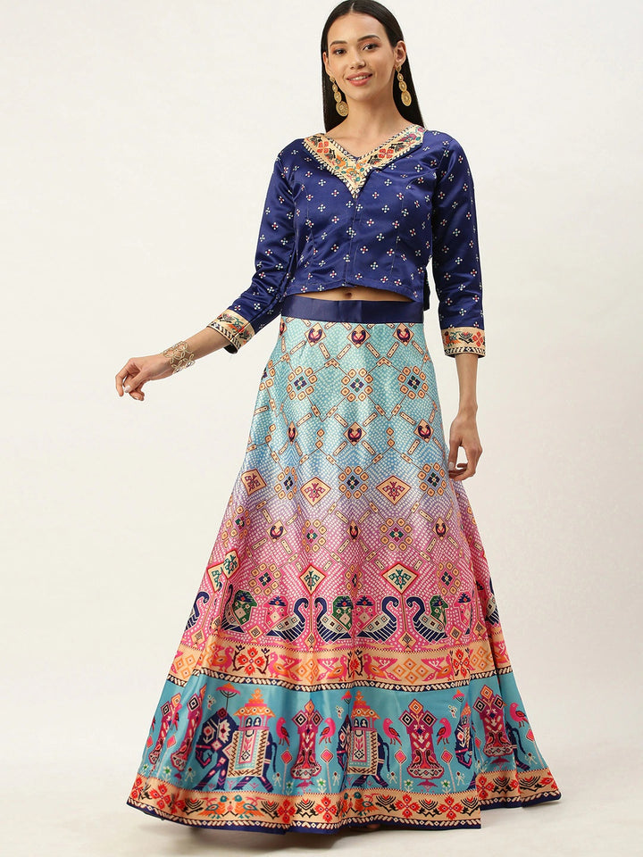 Designer Digital Bandhani Lehenga | Satin Silk Crop Top Choli Set