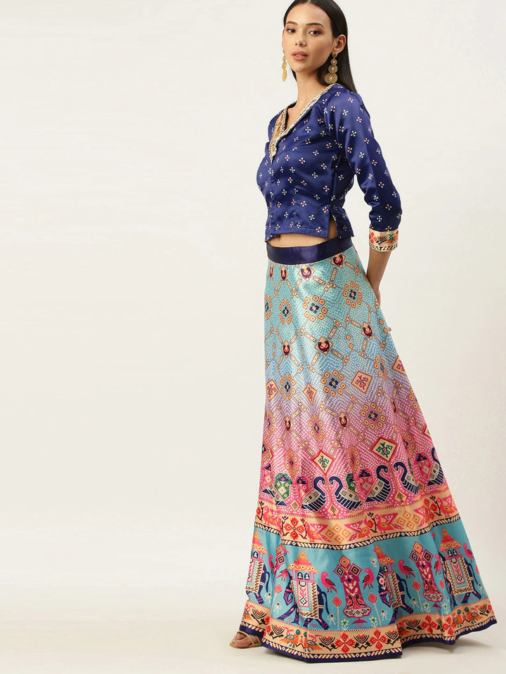 Designer Digital Bandhani Lehenga | Satin Silk Crop Top Choli Set