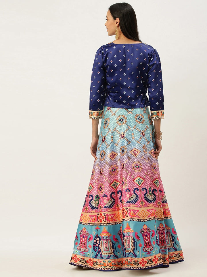 Designer Digital Bandhani Lehenga | Satin Silk Crop Top Choli Set