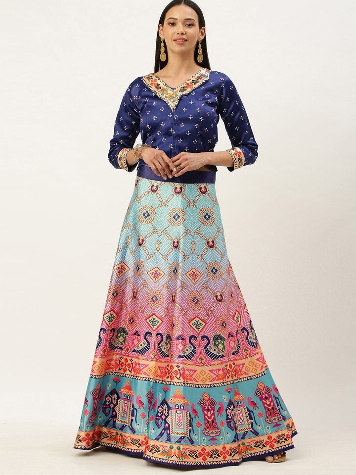 Designer Digital Bandhani Lehenga | Satin Silk Crop Top Choli Set