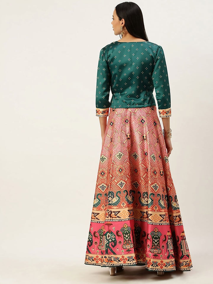 Designer Digital Bandhani Lehenga | Satin Silk Crop Top Choli Set