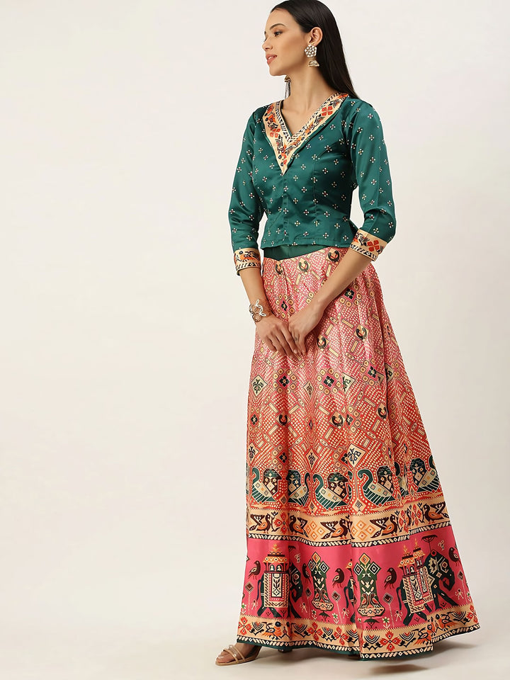 Designer Digital Bandhani Lehenga | Satin Silk Crop Top Choli Set