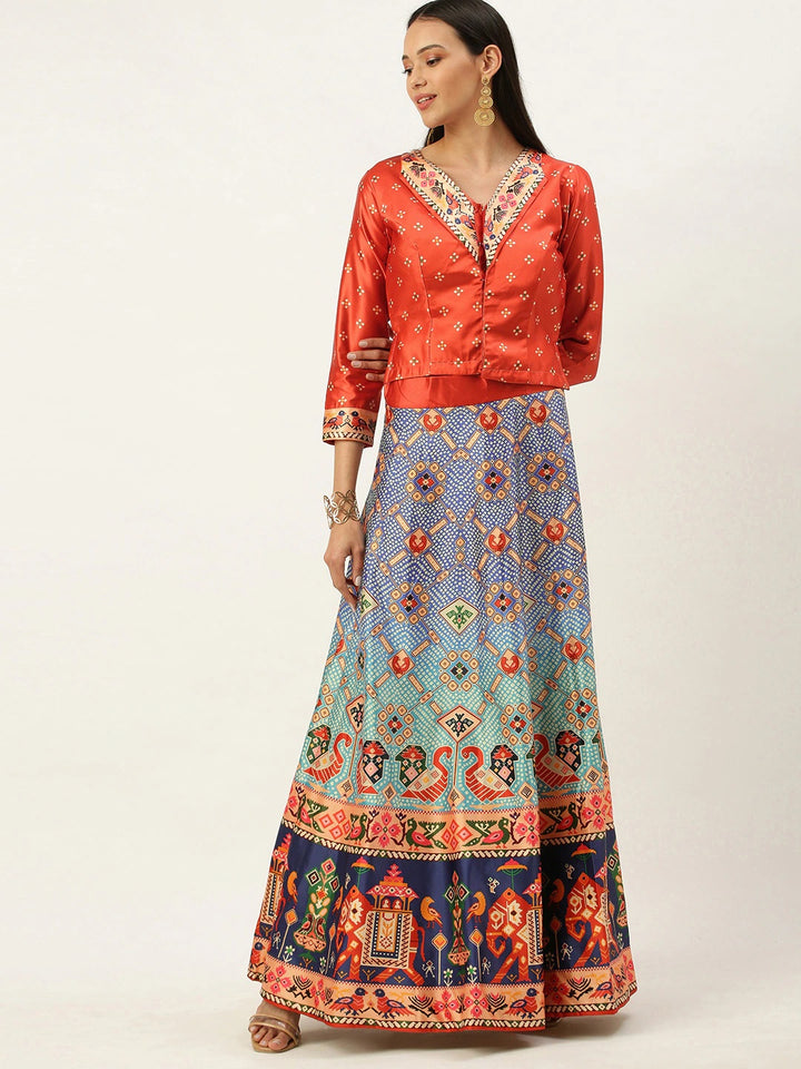 Designer Digital Bandhani Lehenga | Satin Silk Crop Top Choli Set