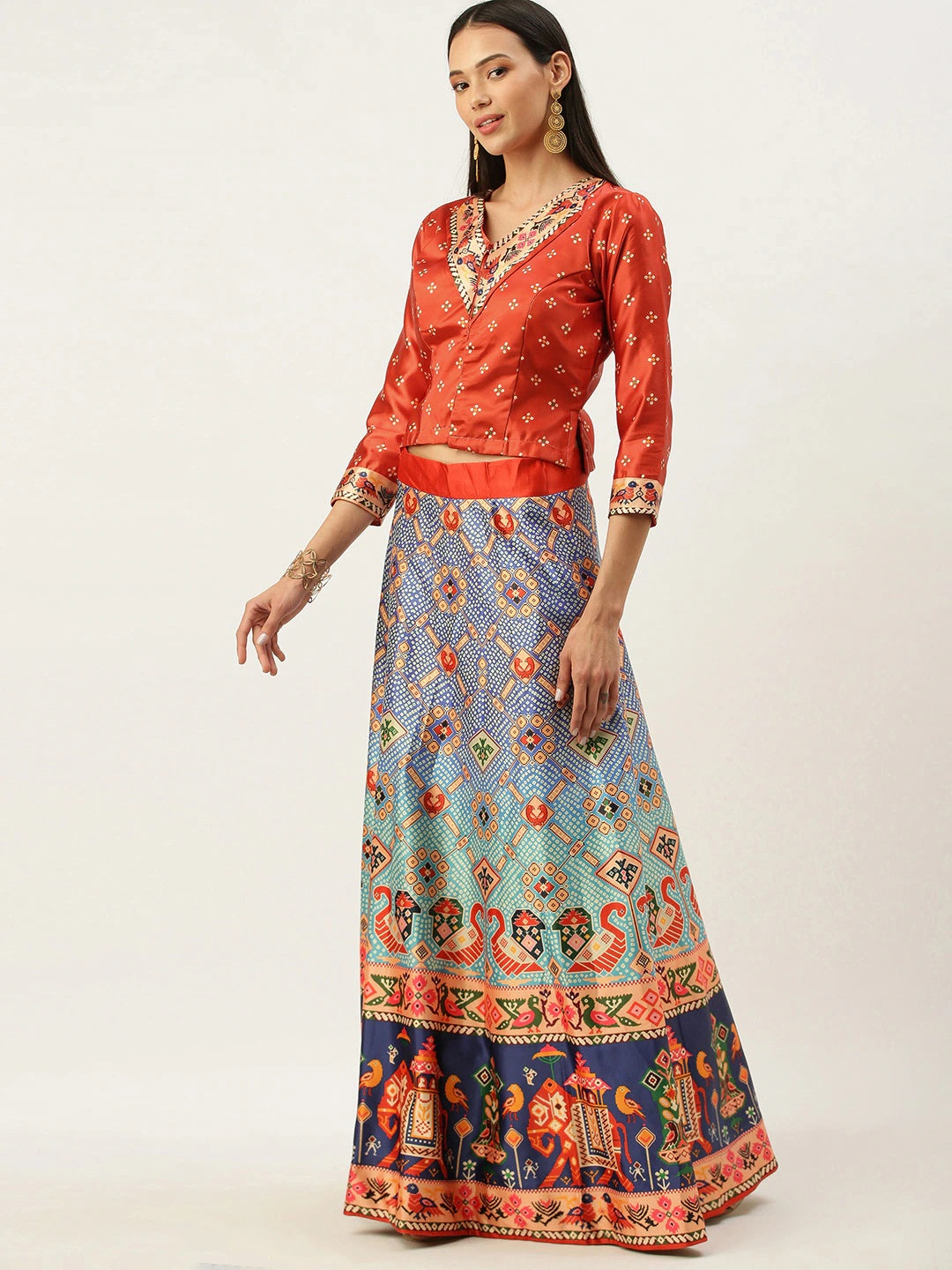 Designer Digital Bandhani Lehenga | Satin Silk Crop Top Choli Set