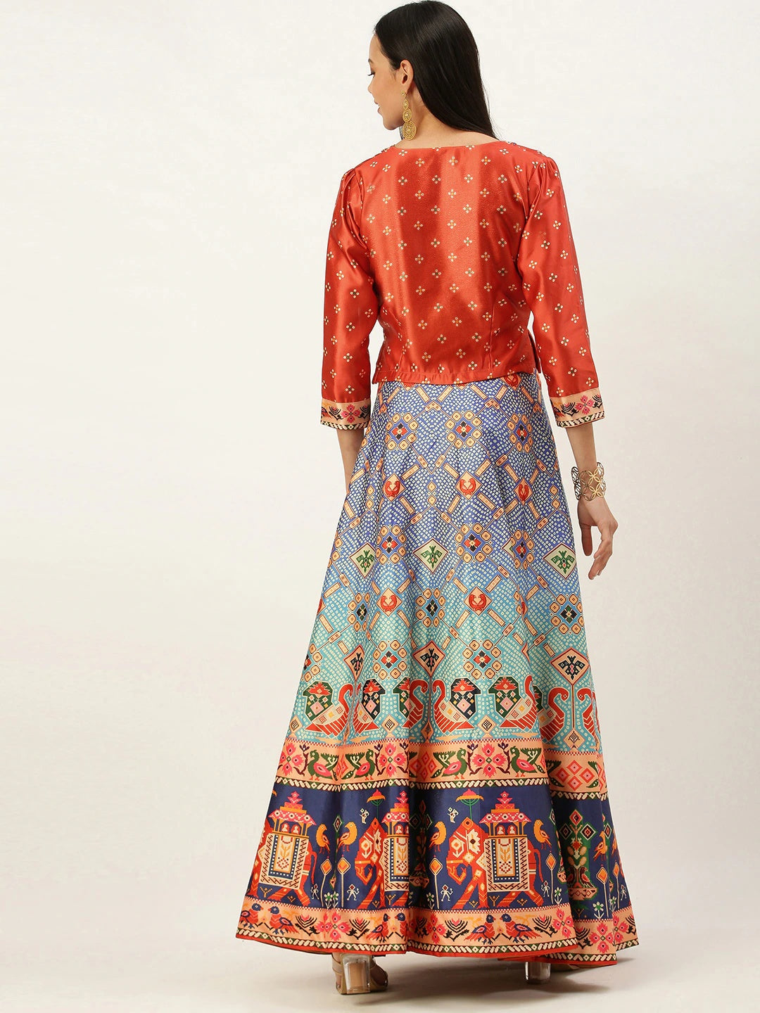 Designer Digital Bandhani Lehenga | Satin Silk Crop Top Choli Set