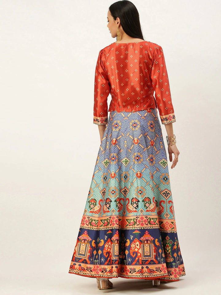 Designer Digital Bandhani Lehenga | Satin Silk Crop Top Choli Set