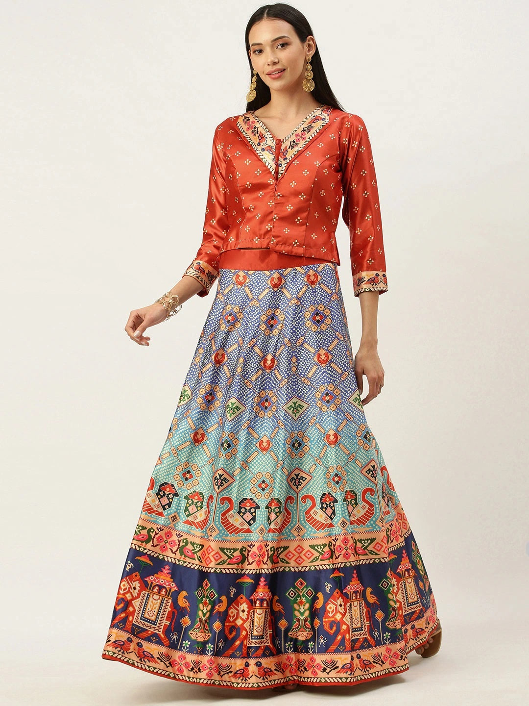 Designer Digital Bandhani Lehenga | Satin Silk Crop Top Choli Set