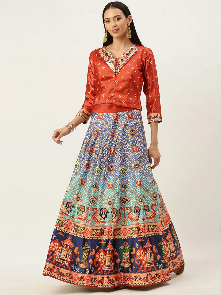 Designer Digital Bandhani Lehenga | Satin Silk Crop Top Choli Set